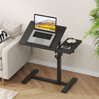 Height Adjustable C-Shaped Table with Removable Wheels, Mobile Sofa Snack Table with Tiltable Top, Adjustable Laptop Stand for Couch, Bedside Desk with Pen Slot, Black