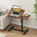 Height Adjustable C-Shaped Table with Removable Wheels, Mobile Sofa Snack Table with Tiltable Top, Adjustable Laptop Stand for Couch, Bedside Desk with Pen Slot, Rustic Brown