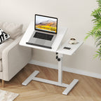 Height Adjustable C-Shaped Table with Removable Wheels, Mobile Sofa Snack Table with Tiltable Top, Adjustable Laptop Stand for Couch, Bedside Desk with Pen Slot, White