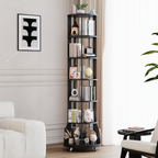 6 Tier Rotating Bookshelf with Locking Casters, 360° Spinning Vertical Bookcase, Revolving Floor Standing Organizer for Small Spaces, Corner, Living Room, Bedroom, Black