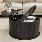 Round Coffee Table with Storage, 31.5" Lift Top Center Table with Gas Strut, Fluted Farmhouse Drum with 2 Hidden Compartments, Mid Century Modern Wood Circle Table for Living Room, Black