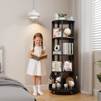 4 Tier Rotating Bookshelf with Brake Wheels, 360° Spinning Bookcase, Vertical Floor Standing Revolving Bookshelf Organizer for Small Spaces, Corner, Living Room, Bedroom, Black