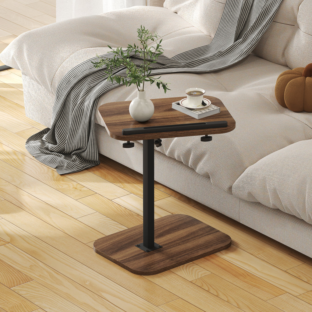 Sofa Couch Arm Table Tv Tray Small Bed Stand C Shaped Side End Tables for Living Room, Bedroom, Bedside Walnut