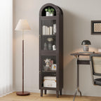 71” Tall Arched Pantry Cabinet with Glass Door, Display Cabinet Organizer, Versatile Pantry with Top-Opening Storage Container for Living, Kitchen Dining Room, Black