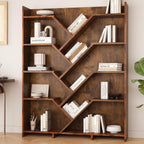 5-Tier Large Wooden Tree Bookshelf, 71" Tall Bookcase Organizer, Storage Rack with Open Shelves for Living Room, Bedroom, Home Office, Rustic Brown