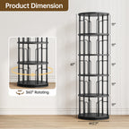 5 Tier Rotating Bookshelf Tower, 360° Spinning Bookcase, Vertical Floor Standing Revolving Bookshelf Organizer for Small Spaces, Corner, Living Room, Bedroom, Black