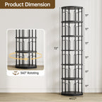 6 Tier Rotating Bookshelf Tower, 360° Spinning Bookcase, Vertical Floor Standing Revolving Bookshelf Organizer for Small Spaces, Corner, Living Room, Bedroom, Black