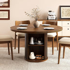 47 inch Round Dining Table for 4, Farmhouse Kitchen Table with 2-Layer Storage Shelf and Wood Slide Door Modern Dinner Table or Home Dining Room Living Room (Walnut)