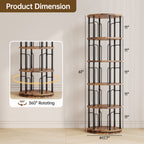 5 Tier Rotating Bookshelf Tower, 360° Spinning Bookcase, Vertical Floor Standing Revolving Bookshelf Organizer for Small Spaces, Corner, Living Room, Bedroom, Rustic Brown