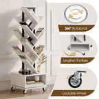 7 Tier Tree-Shaped Rotating Bookshelf, Double Sided, Small Bookcase with Storage Cabinet, Modern Tall Narrow Bookshelves Organizer, Floor Standing Book Shelf for Bedroom/Living Room, White