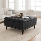 Versatile Lift-Top Ottoman, Multi-Function Storage Bench and Coffee Table in Leather for Living Room or Bedroom, Easy-to-Assemble, Black