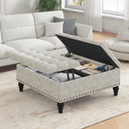Versatile Lift-Top Ottoman, Multi-Function Storage Bench and Coffee Table in Chenille for Living Room or Bedroom, Easy-to-Assemble, Pure White