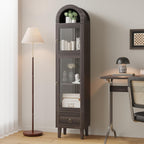 71" Tall Arched Storage Cabinet with Acrylic Doors, Display Cabinet with Drawer, Kitchen Versatile Pantry, Top-Opening Storage Container for Living Room, Black