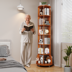 6 Tier Rotating Bookshelf with Locking Casters, 360° Spinning Vertical Bookcase, Revolving Floor Standing Organizer for Small Spaces, Corner, Living Room, Bedroom, Rustic Brown
