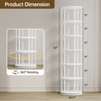 6 Tier Rotating Bookshelf Tower, 360° Spinning Bookcase, Vertical Floor Standing Revolving Bookshelf Organizer for Small Spaces, Corner, Living Room, Bedroom, White