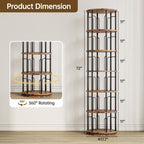 6 Tier Rotating Bookshelf Tower, 360° Spinning Bookcase, Vertical Floor Standing Revolving Bookshelf Organizer for Small Spaces, Corner, Living Room, Bedroom, Rustic Brown