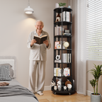 6 Tier Rotating Bookshelf with Locking Casters, 360° Spinning Vertical Bookcase, Revolving Floor Standing Organizer for Small Spaces, Corner, Living Room, Bedroom, Black