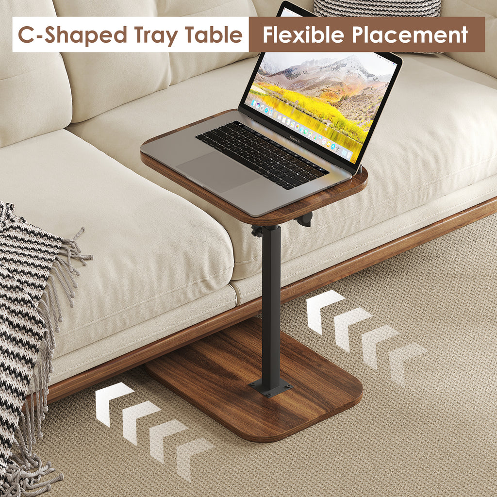 Sofa Couch Arm Table Tv Tray Small Bed Stand C Shaped Side End Tables for Living Room, Bedroom, Bedside Walnut