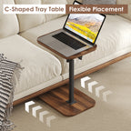 Sofa Couch Arm Table Tv Tray Small Bed Stand C Shaped Side End Tables for Living Room, Bedroom, Bedside Walnut