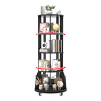 4 Tier Rotating Bookshelf with Brake Wheels, 360° Spinning Bookcase, Vertical Floor Standing Revolving Bookshelf Organizer for Small Spaces, Corner, Living Room, Bedroom, Black