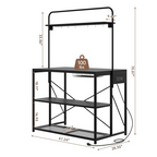 Kitchen Island with Storage, 3-Tier Bakers Rack with Power Outlet, Microwave Stand with 8 Hooks, 1.2" Thickened Tabletop, Large Coffee Bar Table, Black, 47"x28"x71"