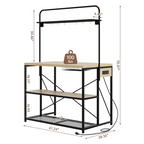 Kitchen Island with Storage, 3-Tier Bakers Rack with Power Outlet, Microwave Stand with 8 Hooks, 1.2" Thickened Tabletop, Large Coffee Bar Table, Natural, 47"x28"x71"