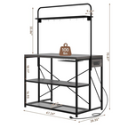Kitchen Island with Storage, 3-Tier Bakers Rack with Power Outlet, Microwave Stand with 8 Hooks, 1.2" Thickened Tabletop, Large Coffee Bar Table, Grey, 47"x28"x71"