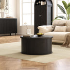 Round Coffee Table with Storage, 31.5" Lift Top Center Table with Gas Strut, Fluted Farmhouse Drum with 2 Hidden Compartments, Mid Century Modern Wood Circle Table for Living Room, Black