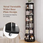 6 Tier Rotating Bookshelf with Locking Casters, 360° Spinning Vertical Bookcase, Revolving Floor Standing Organizer for Small Spaces, Corner, Living Room, Bedroom, Black