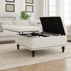 Versatile Lift-Top Ottoman Coffee Table, Multi-Function Storage Bench and Foot Rest in Leather for Living Room or Bedroom, Easy-to-Assemble, White