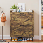 Farmhouse Entryway Shoe Storage Cabinet with 2 Flip Drawers, Shoe Rack Organizer for Hallway, Rustic Wood Furniture with Open Shelves