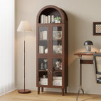 71” Tall Arched Pantry Cabinet with Glass Door, Display Cabinet Organizer, Versatile Pantry with Top-Opening Storage Container for Living, Kitchen Dining Room, Brown