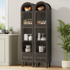 71" Tall Arched Storage Cabinet with Acrylic Doors, Display Cabinet with Drawer, Kitchen Versatile Pantry, Top-Opening Storage Container for Living Room, Black
