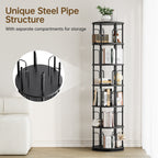 6 Tier Rotating Bookshelf Tower, 360° Spinning Bookcase, Vertical Floor Standing Revolving Bookshelf Organizer for Small Spaces, Corner, Living Room, Bedroom, Black