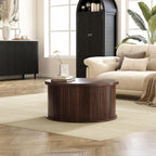 Round Coffee Table with Storage, 31.5" Lift Top Center Table with Gas Strut, Fluted Farmhouse Drum with 2 Hidden Compartments, Mid Century Modern Wood Circle Table for Living Room (Dark Brown)