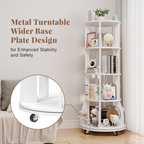 4 Tier Rotating Bookshelf with Brake Wheels, 360° Spinning Bookcase, Vertical Floor Standing Revolving Bookshelf Organizer for Small Spaces, Corner, Living Room, Bedroom, White