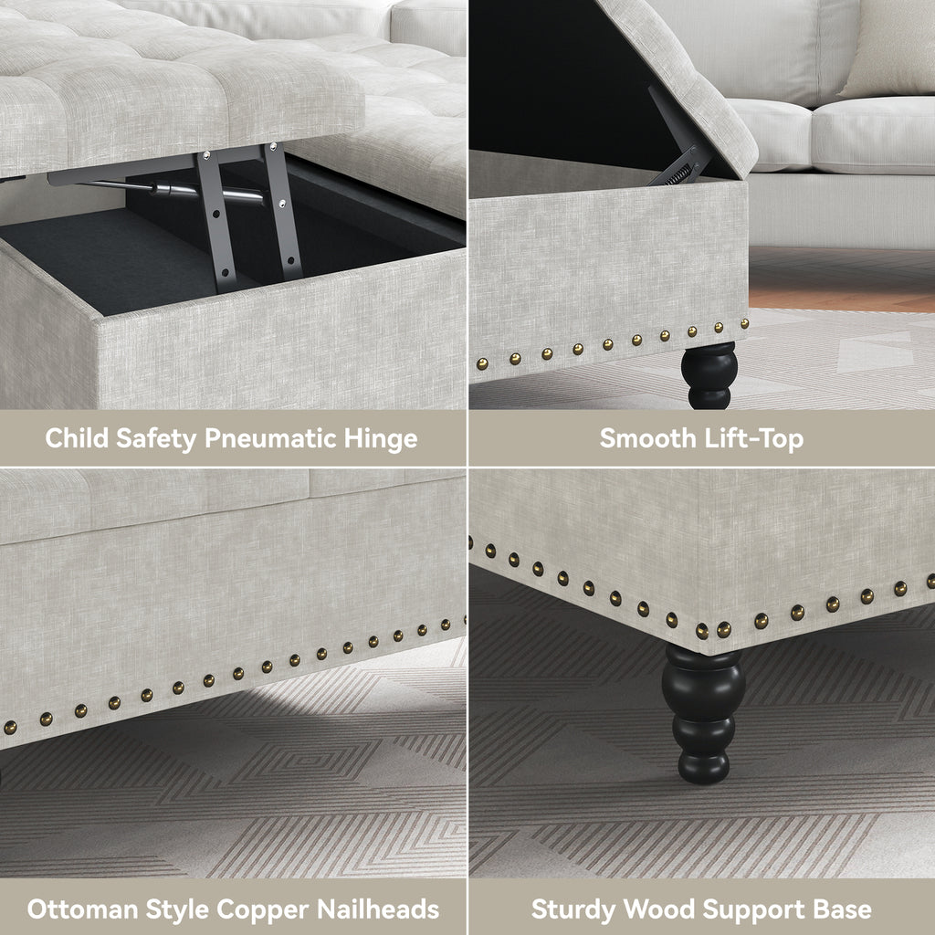 Versatile Lift-Top Ottoman, Multi-Function Storage Bench and Coffee Table in Chenille for Living Room or Bedroom, Easy-to-Assemble, Pure White