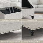 Versatile Lift-Top Ottoman, Multi-Function Storage Bench and Coffee Table in Chenille for Living Room or Bedroom, Easy-to-Assemble, Pure White