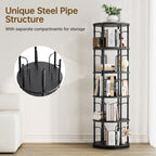 5 Tier Rotating Bookshelf Tower, 360° Spinning Bookcase, Vertical Floor Standing Revolving Bookshelf Organizer for Small Spaces, Corner, Living Room, Bedroom, Black