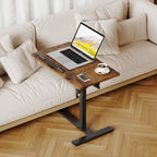 Height Adjustable C-Shaped Table with Removable Wheels, Mobile Sofa Snack Table with Tiltable Top, Adjustable Laptop Stand for Couch, Bedside Desk with Pen Slot, Rustic Brown