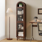 71" Tall Arched Storage Cabinet with Glass Door, Display Cabinet with Top-Opening Storage Container, Kitchen Versatile Pantry, Brown