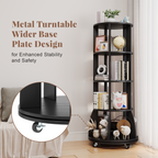 4 Tier Rotating Bookshelf with Brake Wheels, 360° Spinning Bookcase, Vertical Floor Standing Revolving Bookshelf Organizer for Small Spaces, Corner, Living Room, Bedroom, Black