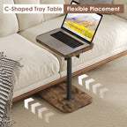 Sofa Couch Arm Table Tv Tray Small Bed Stand C Shaped Side End Tables for Living Room, Bedroom, Bedside Rustic