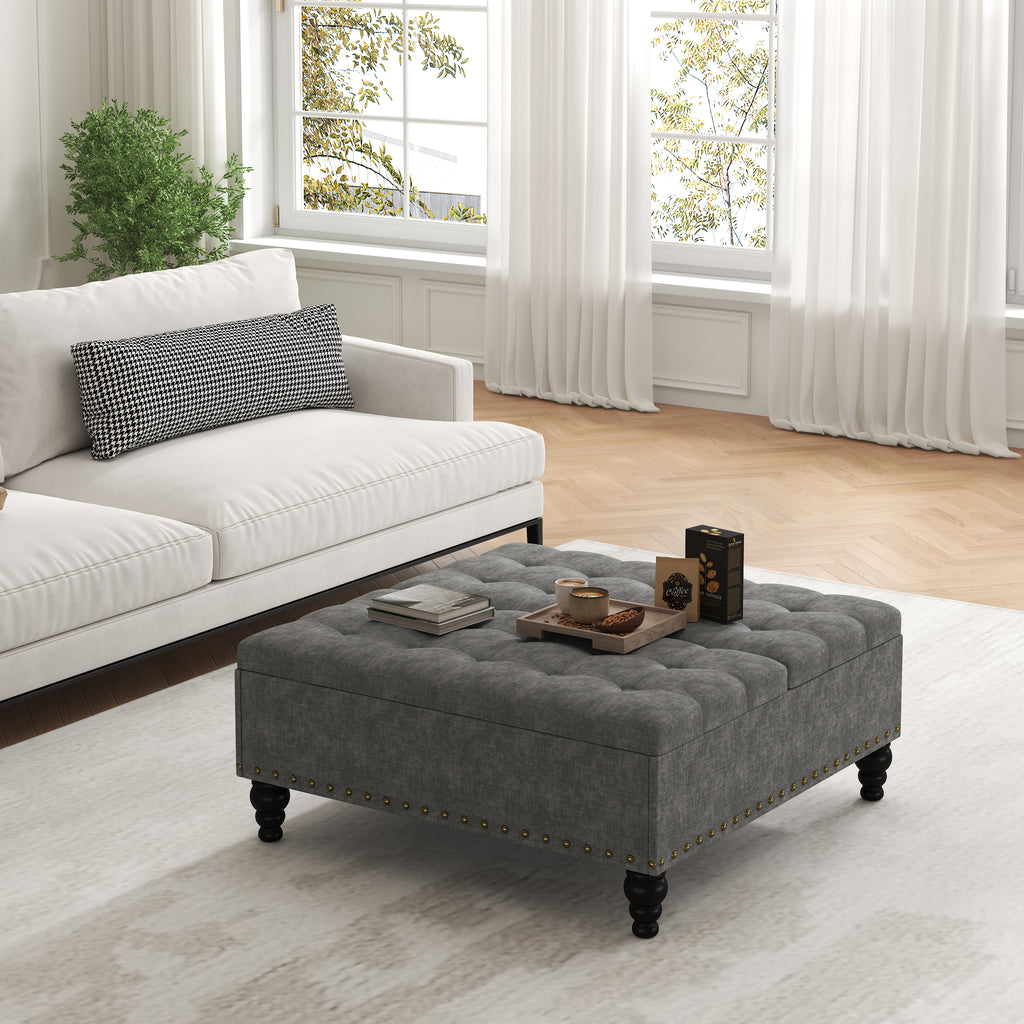 Versatile Lift-Top Ottoman, Large Storage Coffee Table in Chenille for Living Room or Bedroom, Easy-to-Assemble, Dark Grey