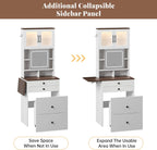 3 in 1 Small Vanity Desk with Mirror and Light, Makeup Vanity Table with Drawers for Small Space, Compact Mini Corner Vanity Set Dressing Table