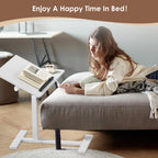 Height Adjustable C-Shaped Table with Removable Wheels, Mobile Sofa Snack Table with Tiltable Top, Adjustable Laptop Stand for Couch, Bedside Desk with Pen Slot, White