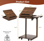 C Shaped End Table for Couch, C Side Table with Convertible Desktop, Folding Tray & Lockable Wheels, 360° Swivel TV Tray Table, Couch Tables That Slide Under, for Living Room, Bedroom, Sofa, Walnut