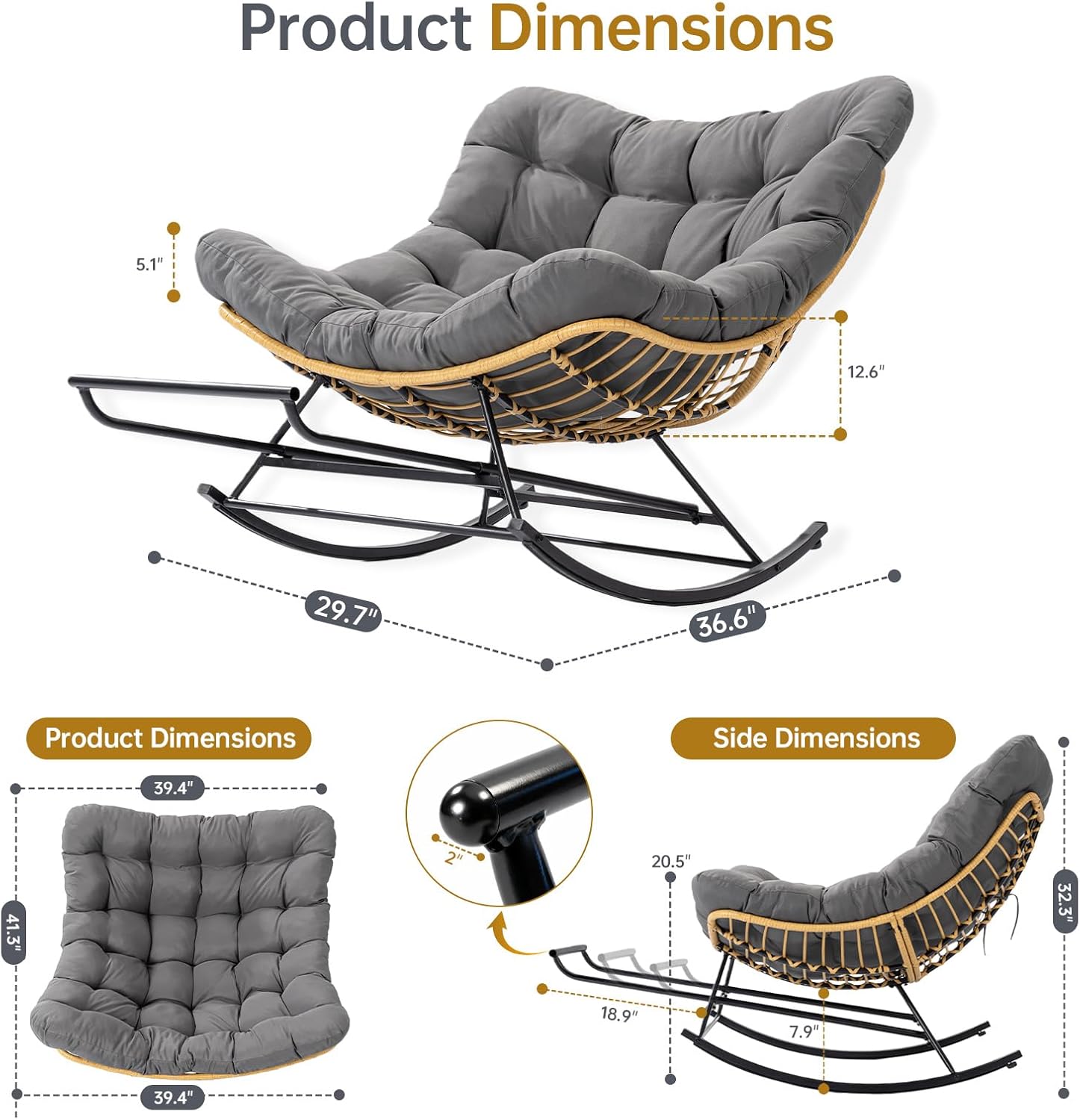 Egg Chair Wicker Outdoor Chairs, Oversized Patio Lounger Chair with Water Resistant PE Rattan, Adjustable Footstool, and Cushioned Comfort for Porch Garden Living Room Chrismas,Dark Grey
