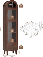 71” Tall Arched Pantry Cabinet with Glass Door, Display Cabinet Organizer with Drawer, Versatile Pantry with Top-Opening Storage Container for Living, Kitchen Dining Room, Brown