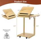 C Shaped End Table for Couch, C Side Table with Convertible Desktop, Folding Tray & Lockable Wheels, 360° Swivel TV Tray Table, Couch Tables That Slide Under, for Living Room, Bedroom, Sofa, Oak